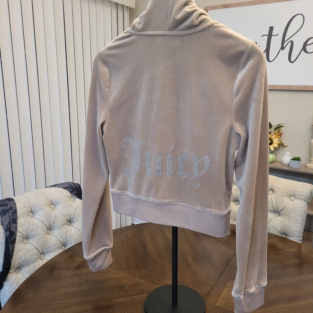 Juicy Couture Beige Velour Hoodie with Rhinestone Logo - Picture 3 of 6
